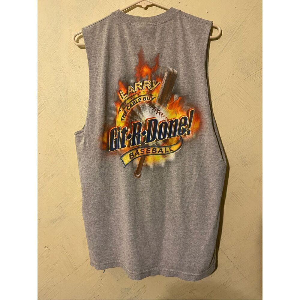 Vintage Larry the Cable Guy Sleeveless Large Git•R•Done Baseball Tshirt
